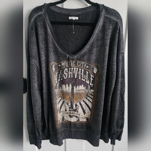 Maurices V Neck Graphic Nashville Music Sweatshirt  In Size 2X